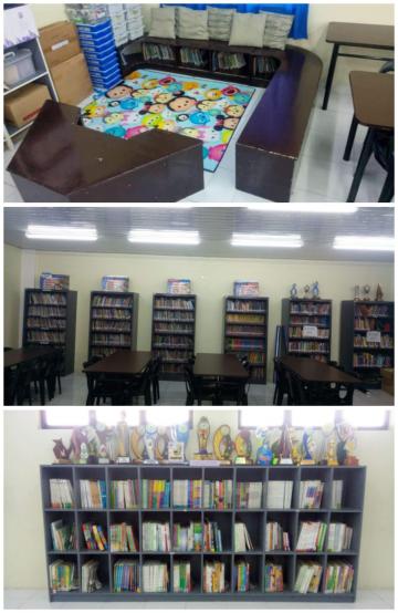 children's corner, scholastic, reference collection in Elem. Library