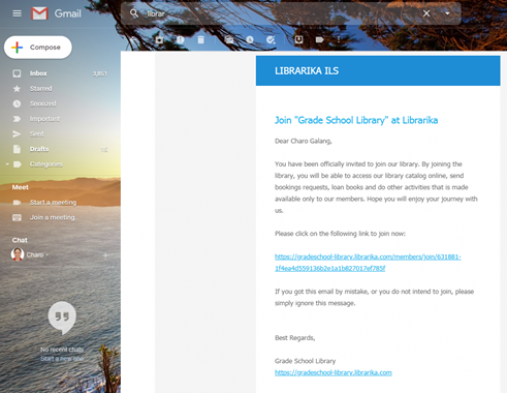 2. Check your email for LIbrarika ILS invitation to join link. Click the link.