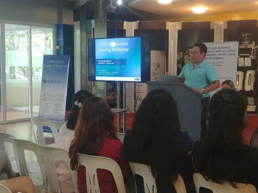 Mr. Bon Saguisabal rendering EBSCO training to our Basic Education Faculty last May 20, 2019 at Magpili Hall.